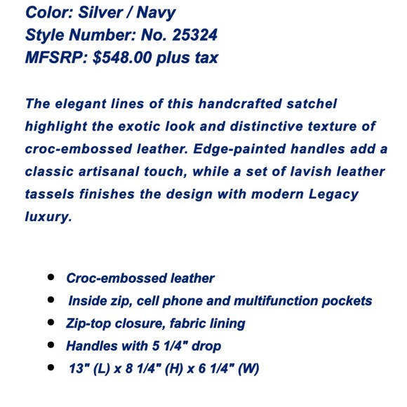 Coach Legacy Haley Satchel Exotic Croc-Embossed Leather 25324 Bag Navy/Sliver - Picture 12 of 12